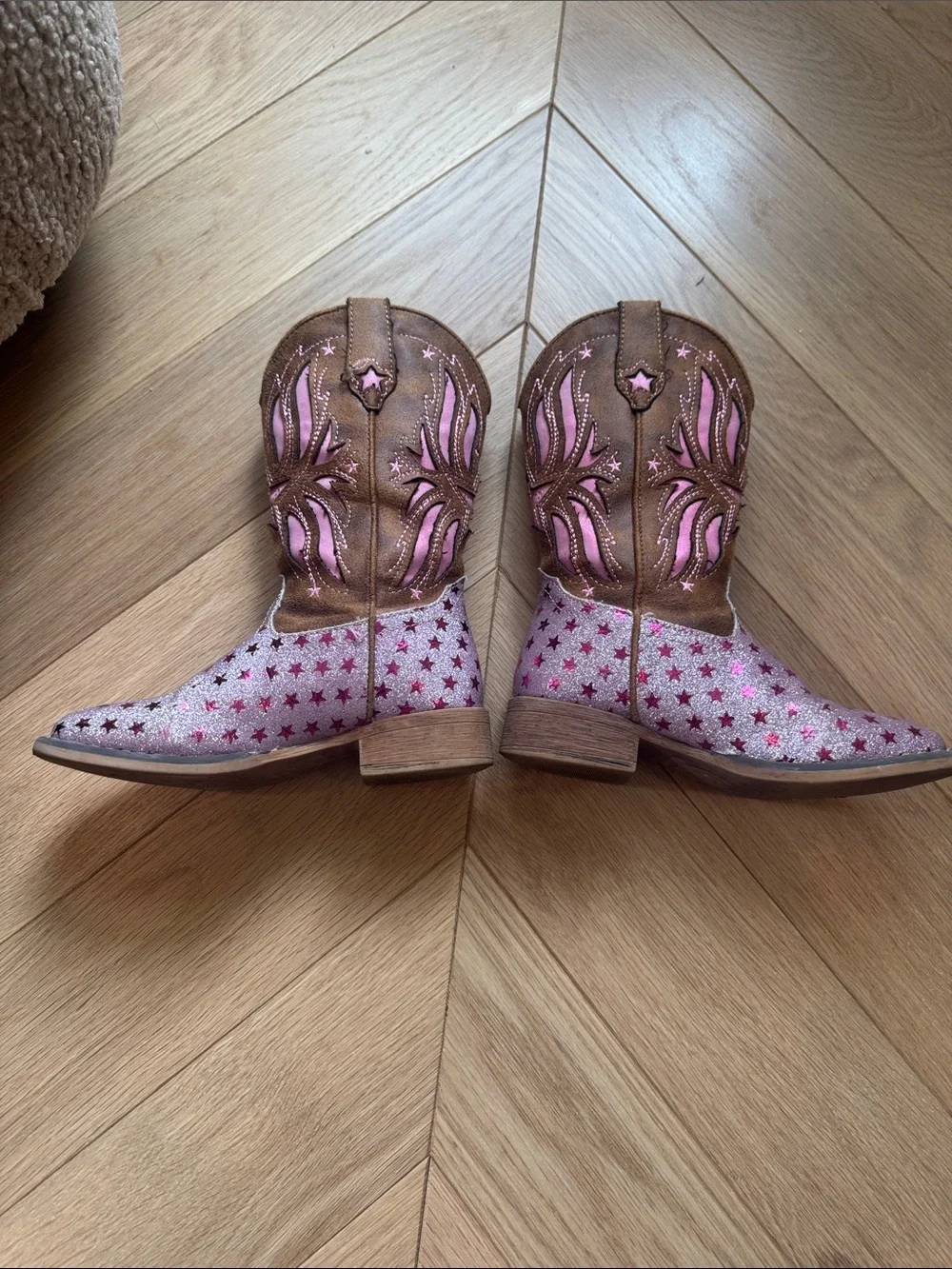 Girls' Glitter Pink Star Cowboy Boots, size 11